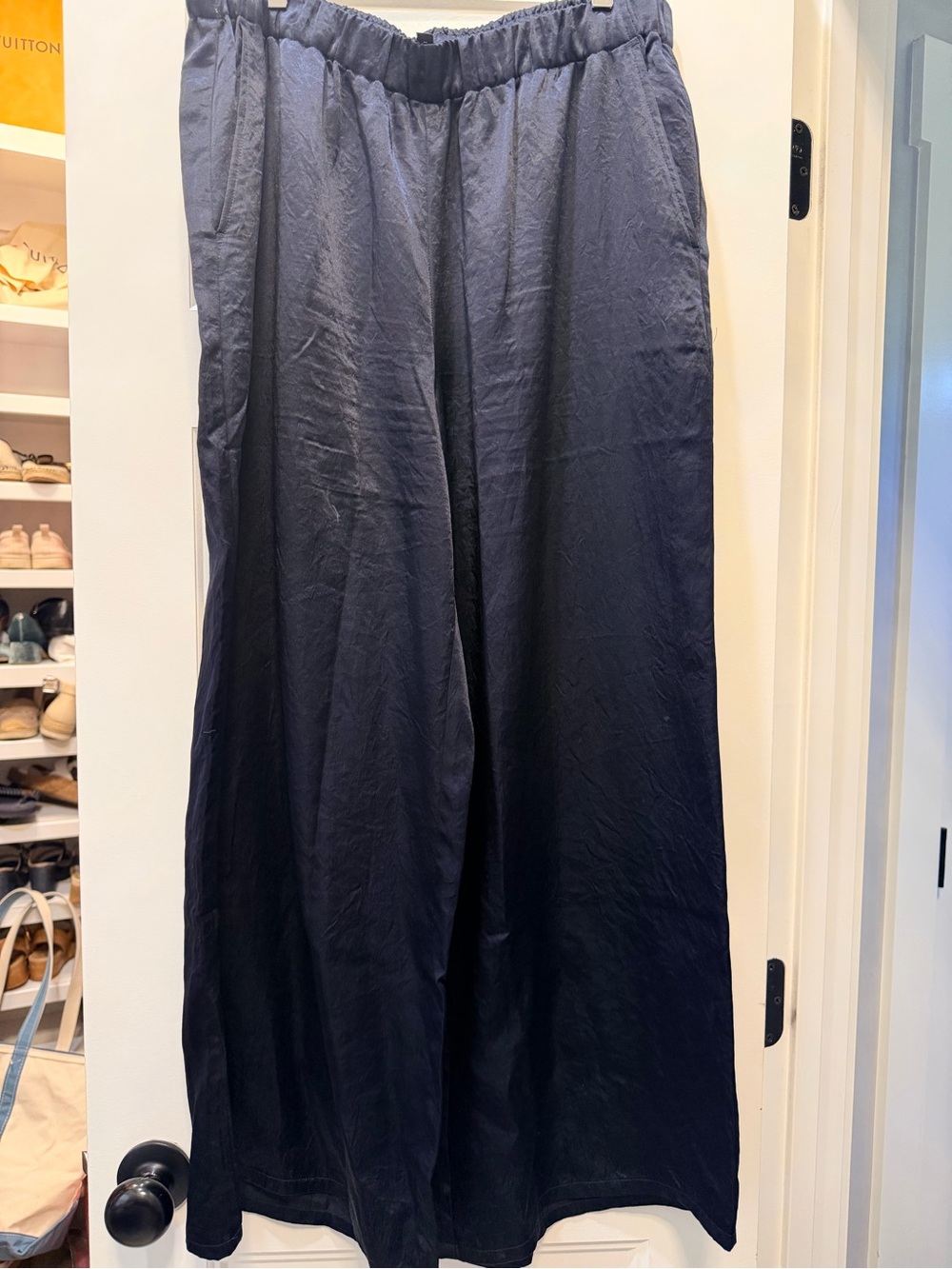 Eileen Fisher Silky Navy Wide-Leg Pants - M/Lg